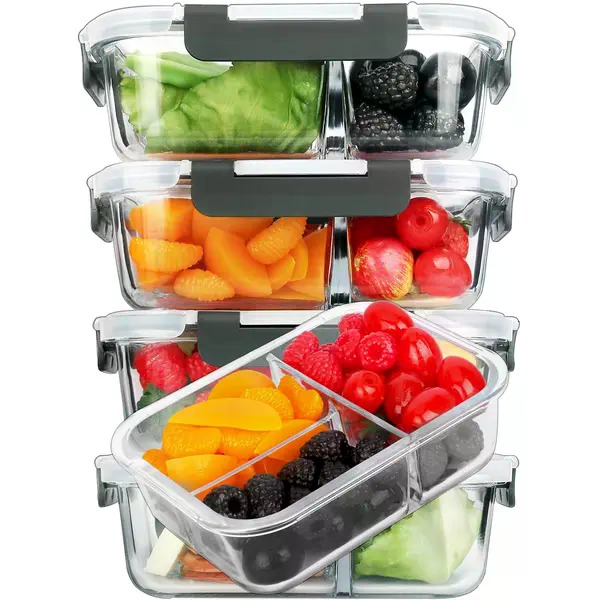 Meal Prep Glass Containers Oven Safe - Conjunto de 5 Recipientes Retangulares de