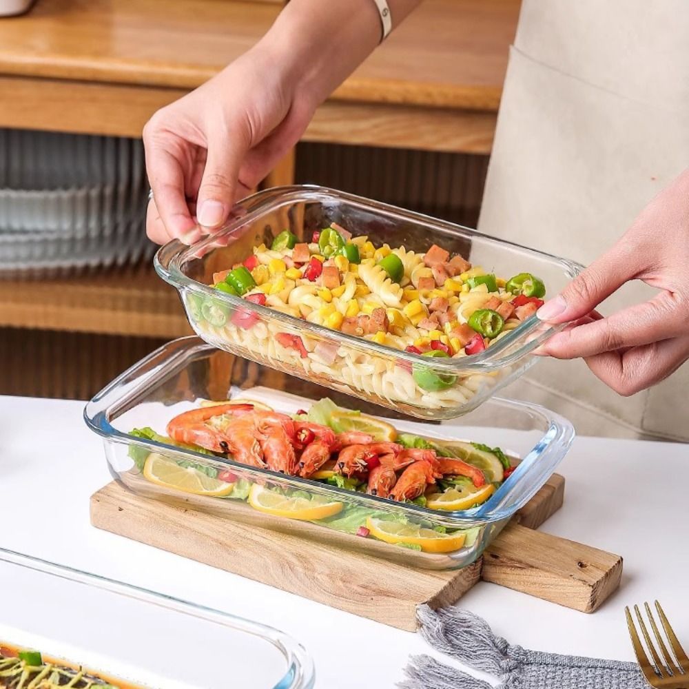 Meal Prep Glass Containers Oven Safe - Assadeira Retangular de Vidro Durável, Resistente
