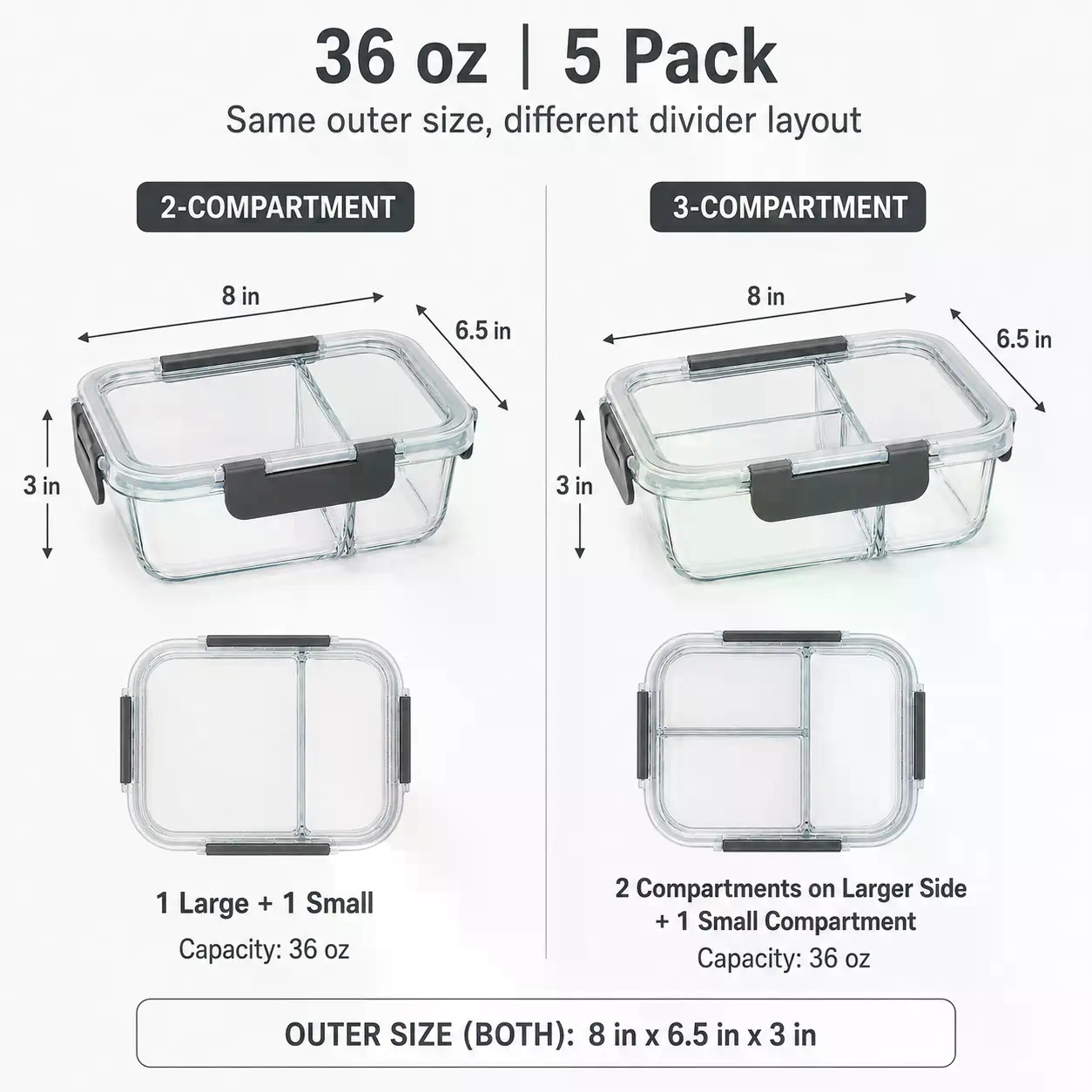 Conjunto de 5 Recipientes Reta - Meal Prep Glass Containers Oven Safe avaliação e preço