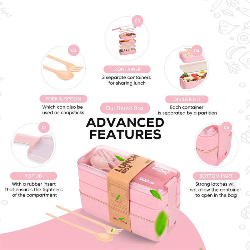 Portátil Trigo Palha Bento Box - Meal Prep Lunch Boxes avaliação e preço